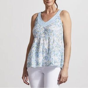 Tribal Jeans Size Large Light Blue Deep V-Neck Tank Top Tiered Floral Print